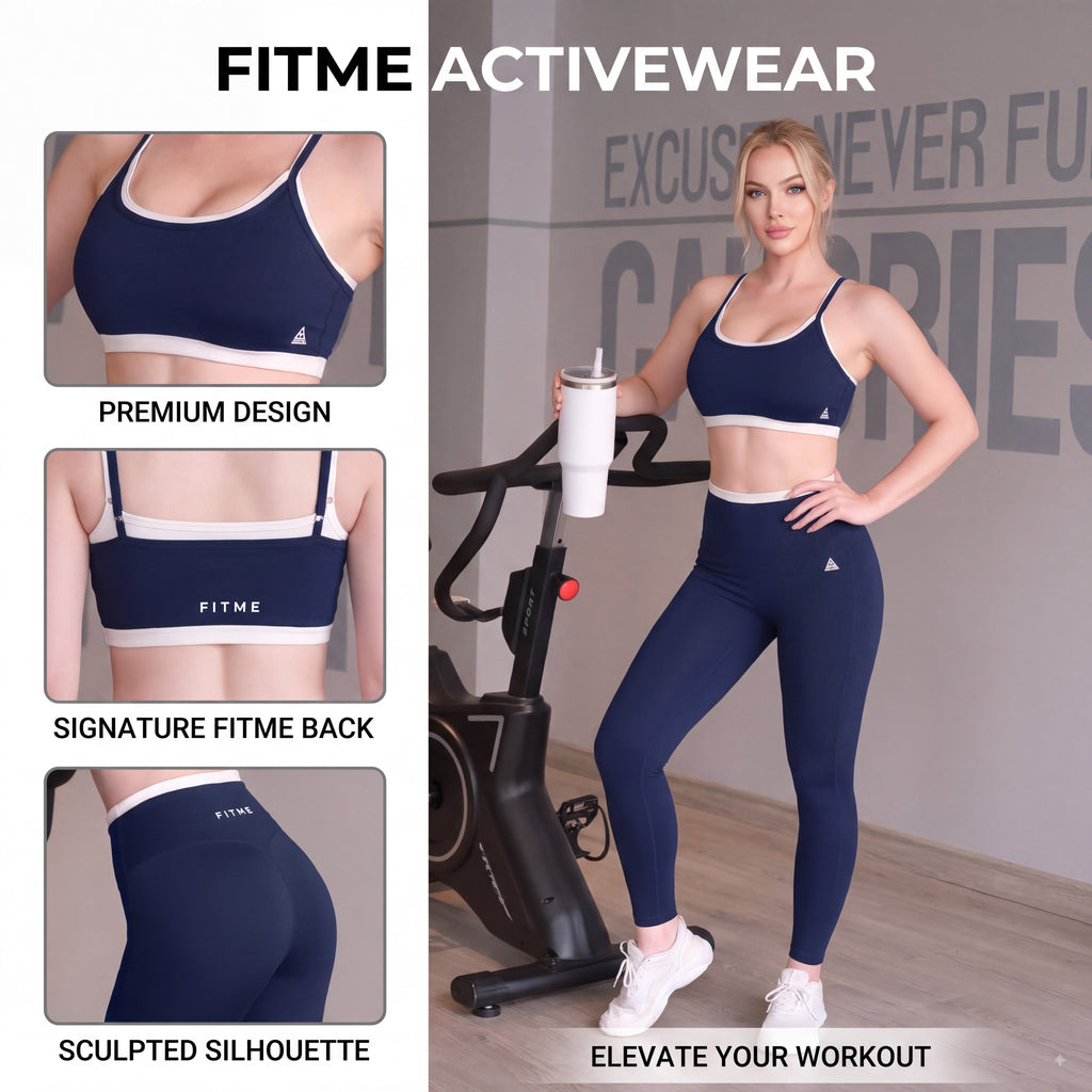 FITME two-piece patchwork sports bra and high-waisted athletic leggings, outdoor fitness set