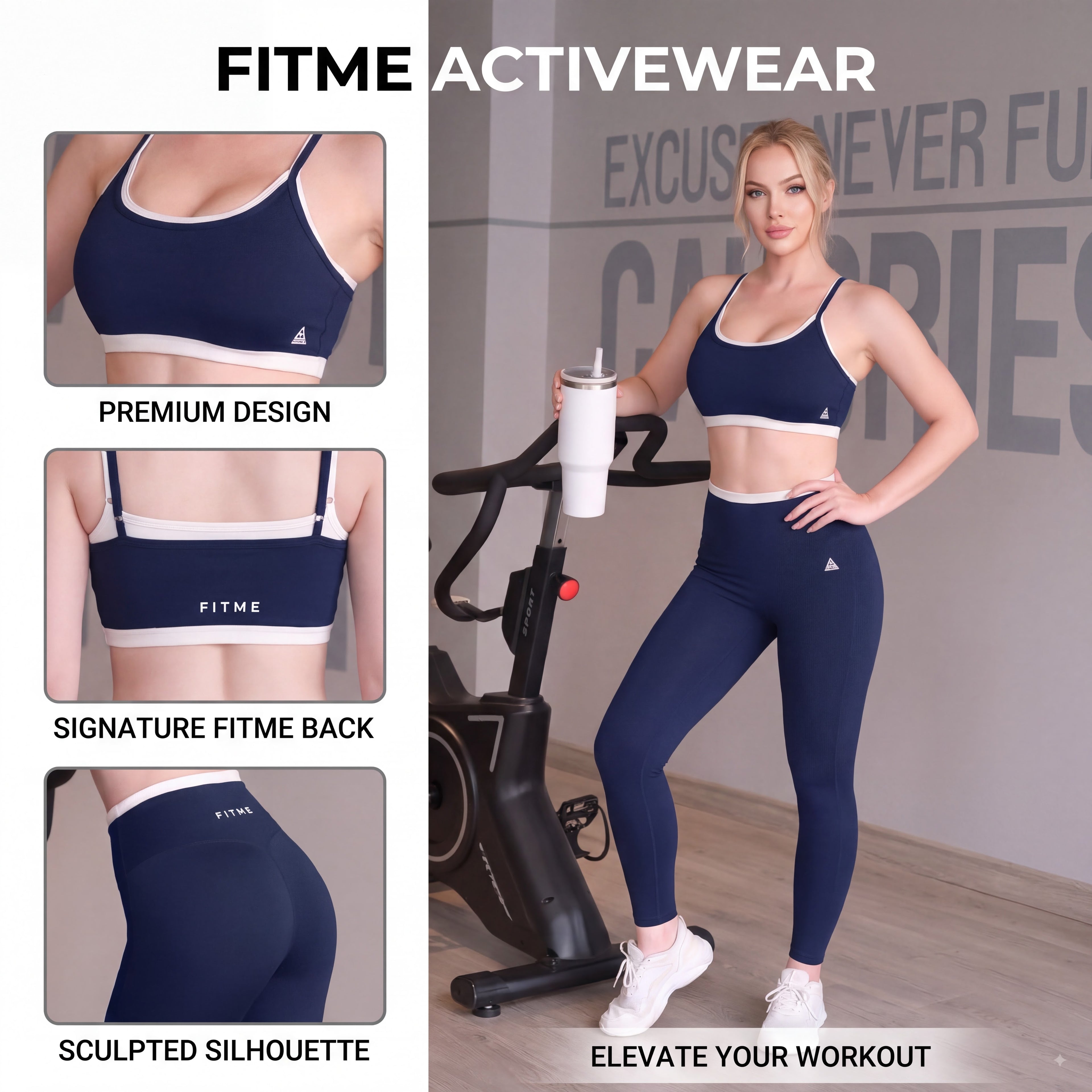 FITME two-piece patchwork sports bra and high-waisted athletic leggings, outdoor fitness set