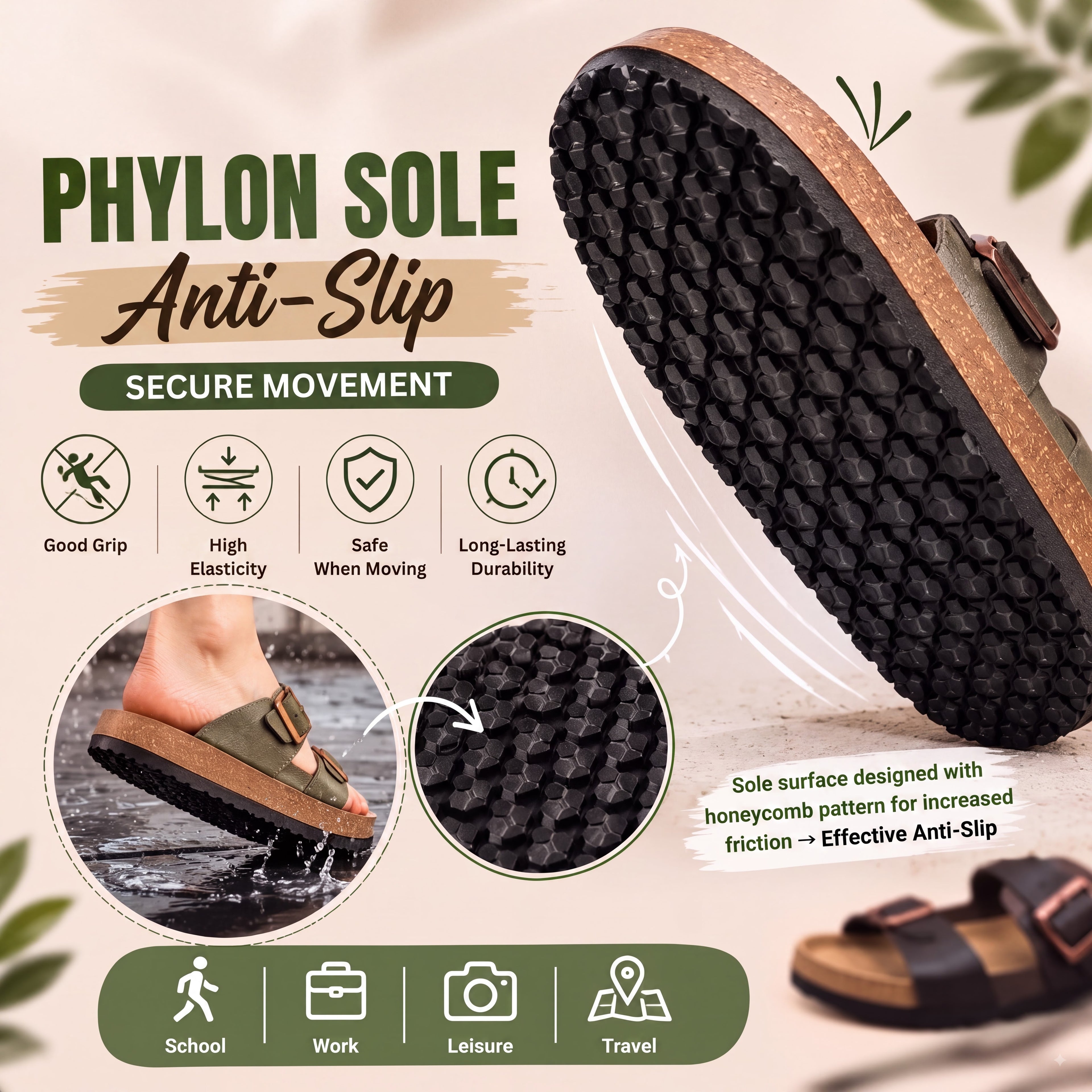 Women's Sandals Men Flat Sandals Outdoor Cork Beach Sandals Women's Double-Strap Buckle Sandals with Adjustable Buckle Summer Walking Shoes For Women Footwear