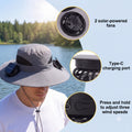 Men's Wireless Solar Fan Hat, Solid Wide Brim Sun Hat with 2 Cooling Fans & USB Charging for Fishing, Hiking - Men's Accessories, Father's Day Gift for Dad, Wireless Solar Hat