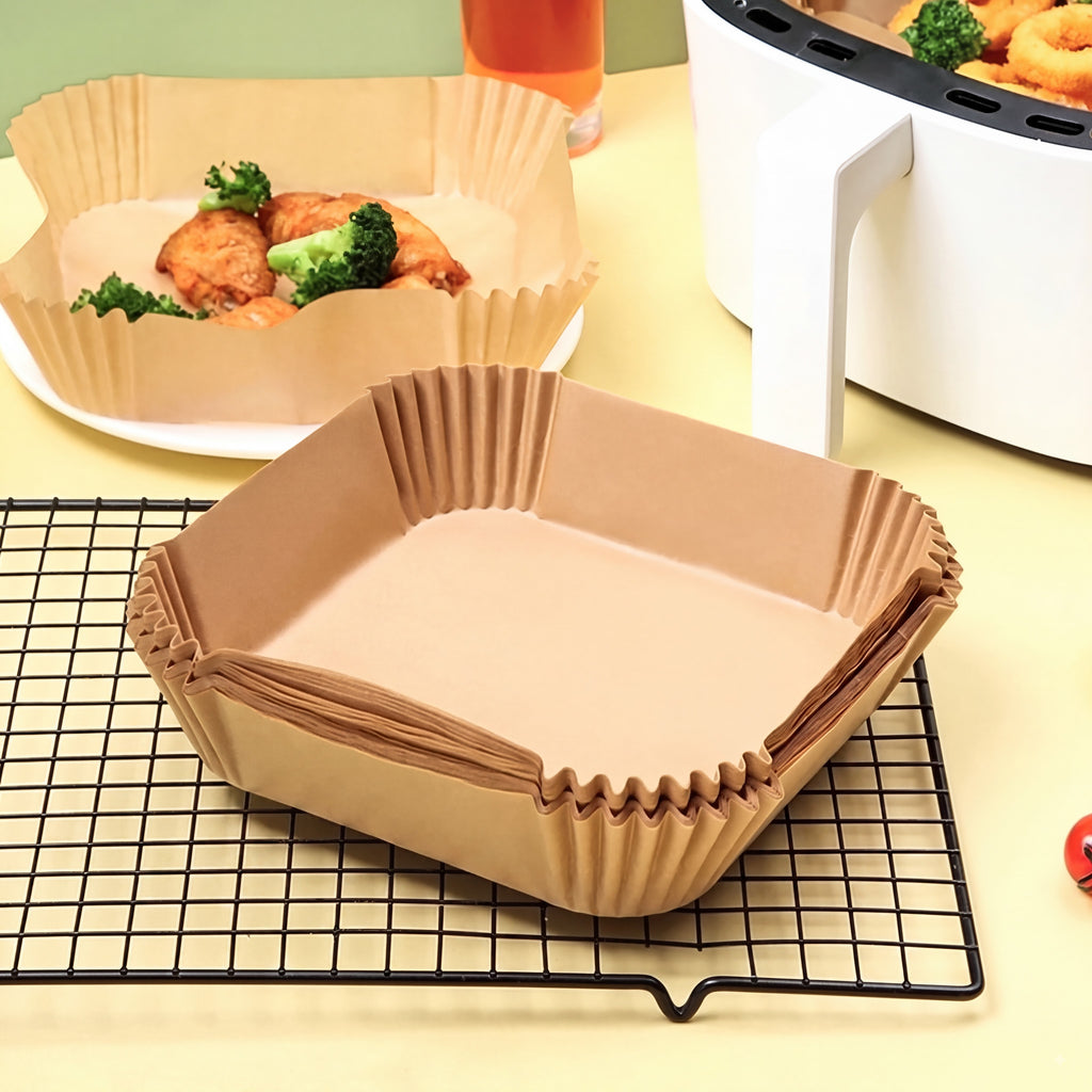 Air Fryer Paper Liners, 100Pcs Parchment Paper,After Sunrise Air Fryer Liners Disposable for Microwave, Non-Stick Air Fryer Liner Square Free of Bleach (6.3IN)