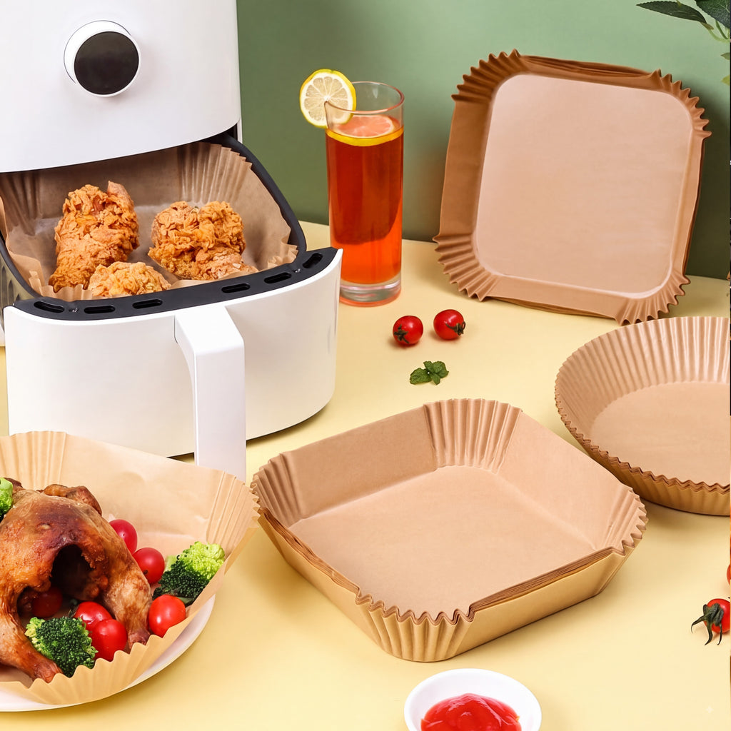 Air Fryer Paper Liners, 100Pcs Parchment Paper,After Sunrise Air Fryer Liners Disposable for Microwave, Non-Stick Air Fryer Liner Square Free of Bleach (6.3IN)
