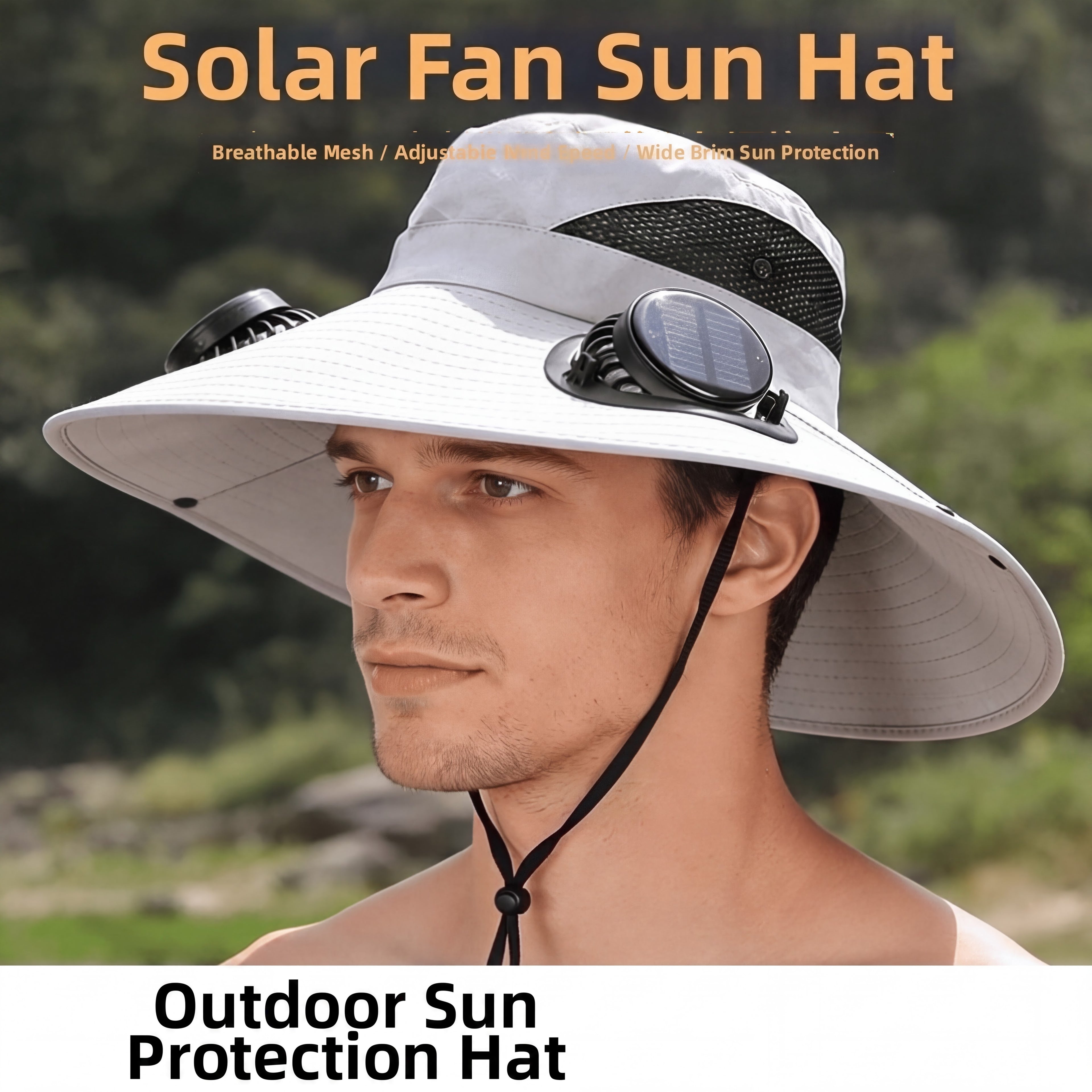 Men's Wireless Solar Fan Hat, Solid Wide Brim Sun Hat with 2 Cooling Fans & USB Charging for Fishing, Hiking - Men's Accessories, Father's Day Gift for Dad, Wireless Solar Hat