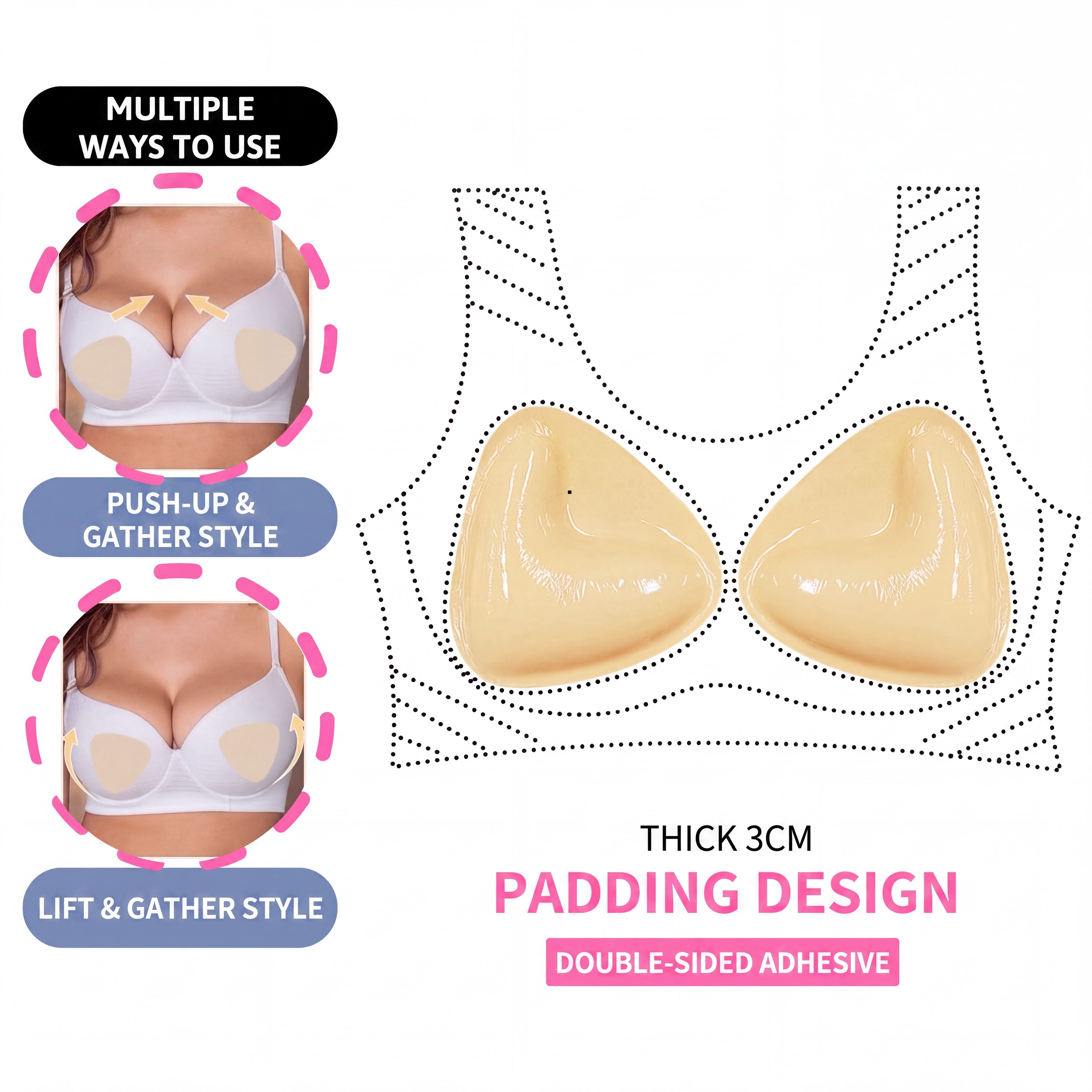 Invisible Lift - Patented Sticky Fashion Bra Inserts Prevents Nipple Slips No Sewing Required Low Cut Tops Womenswear