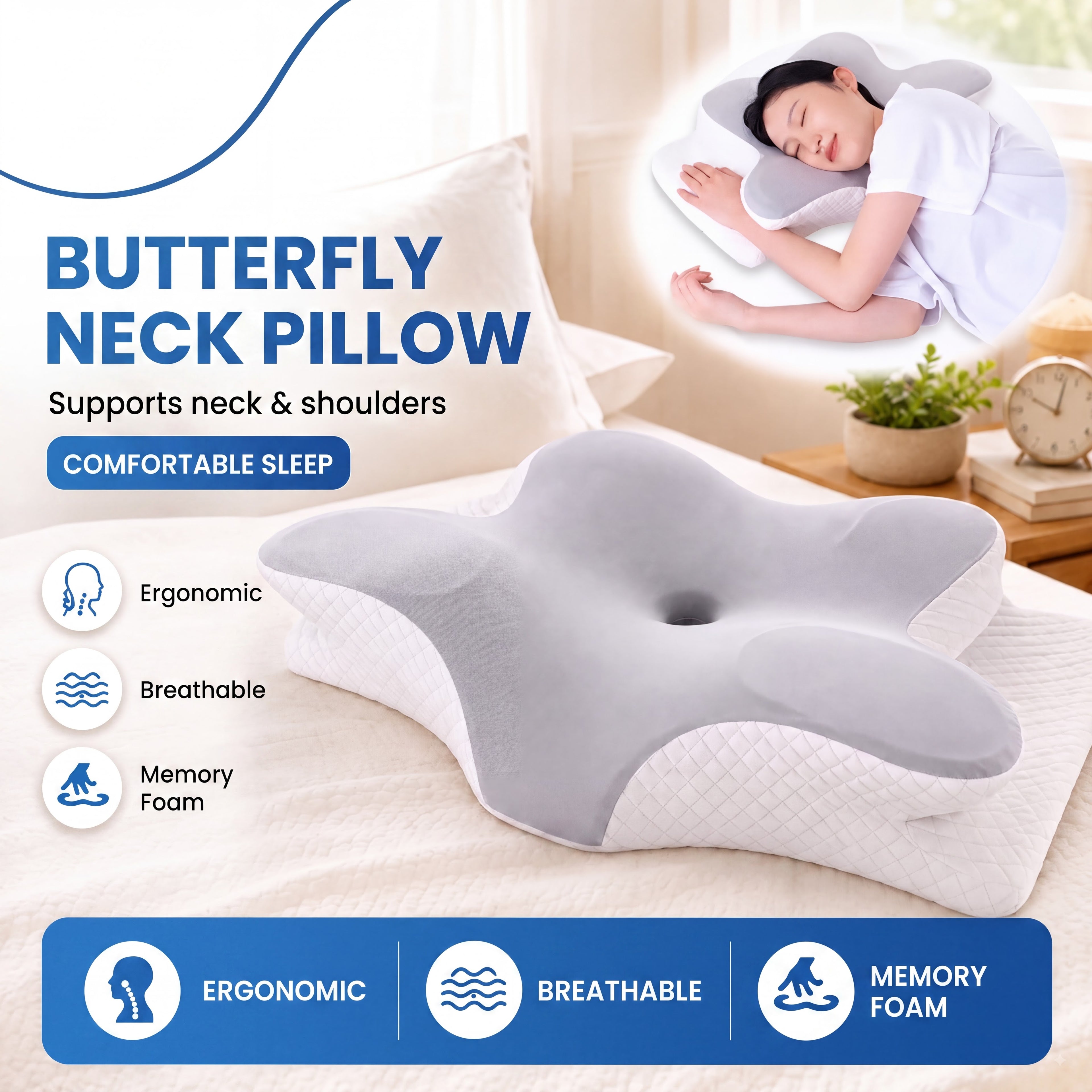 Cervical Pillow for Cozy Sleep, Odorless Ergonomic Contour Memory Foam, Orthopedic Bed Pillow for Side, Back, and Stomach Sleepers