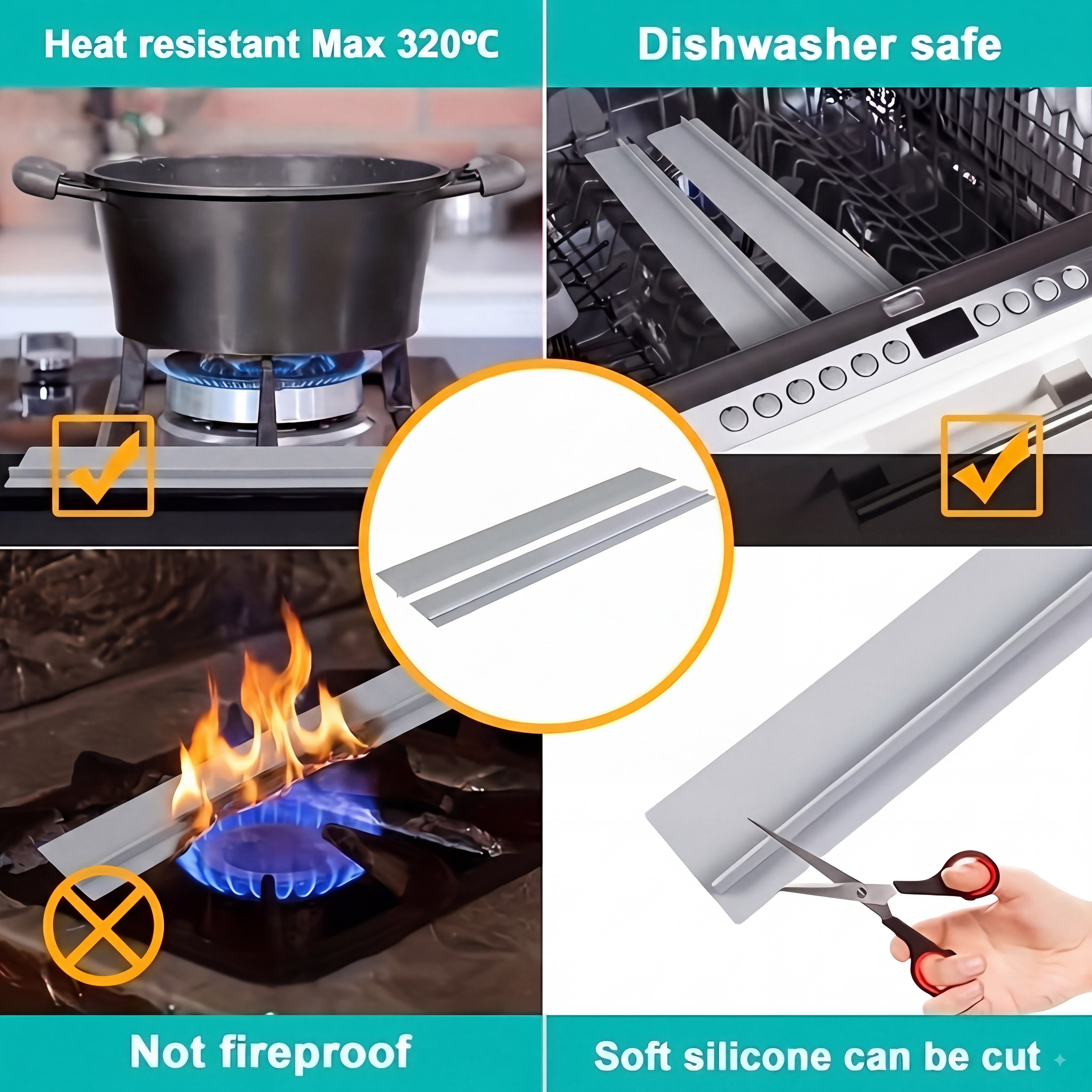 Pcs Silicone Stove Gap Cover, Kitchen Counter Gap Filler, Heat Resistant Oven Gap Filler, Between Kitchen Appliance Washing Machine and Stove, Easy To Clean Seal Fitting kitchen gadgets Protection Utensils Water