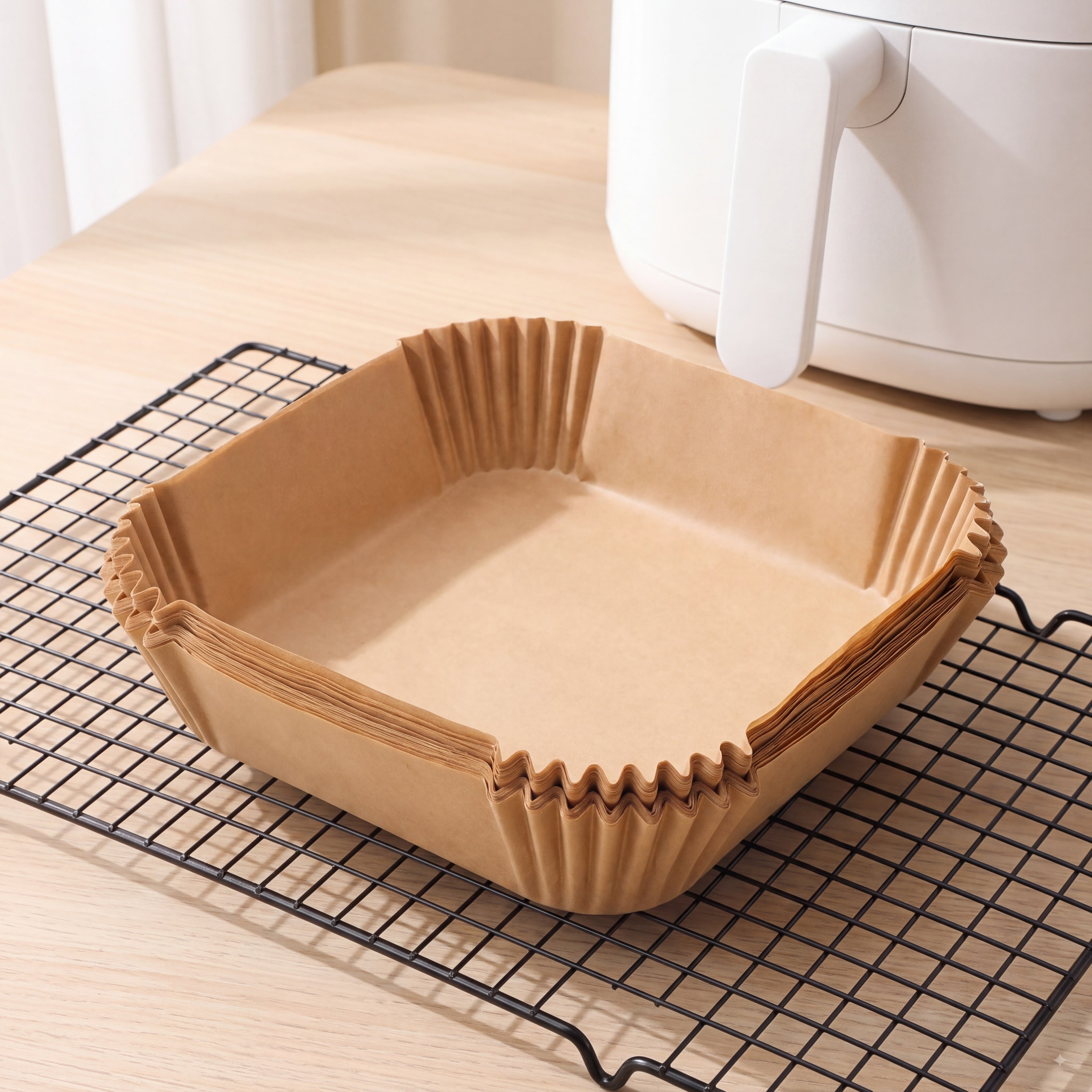 Air Fryer Paper Liners, 100Pcs Parchment Paper,After Sunrise Air Fryer Liners Disposable for Microwave, Non-Stick Air Fryer Liner Square Free of Bleach (6.3IN)