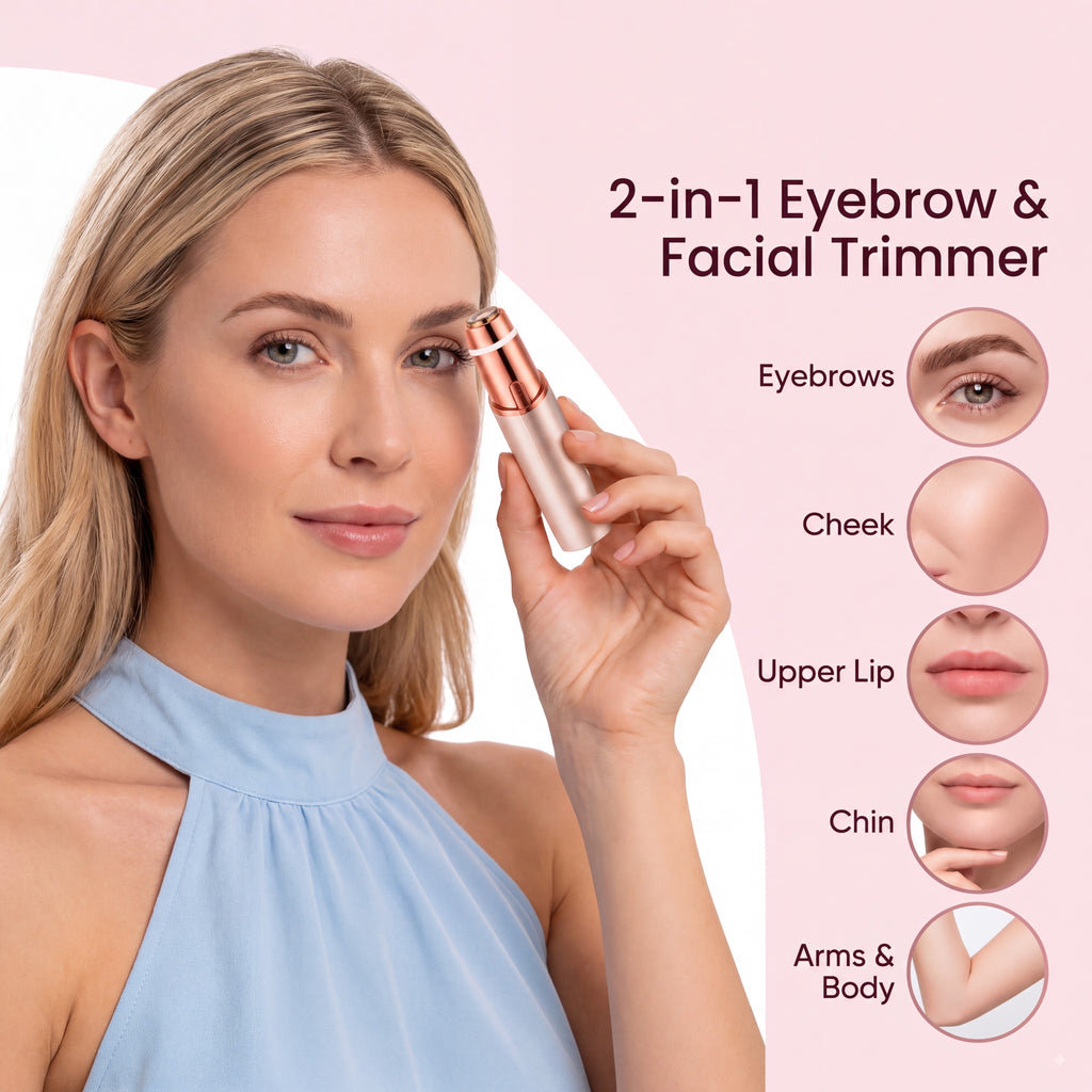 2 in 1 facial & eyebrow hair trimmer for Women, Rechargeable Face Razor, Lip & Peach Fuzz Remover, Precision Eyebrow Shaper, Portable Painless Hair Removal Tool