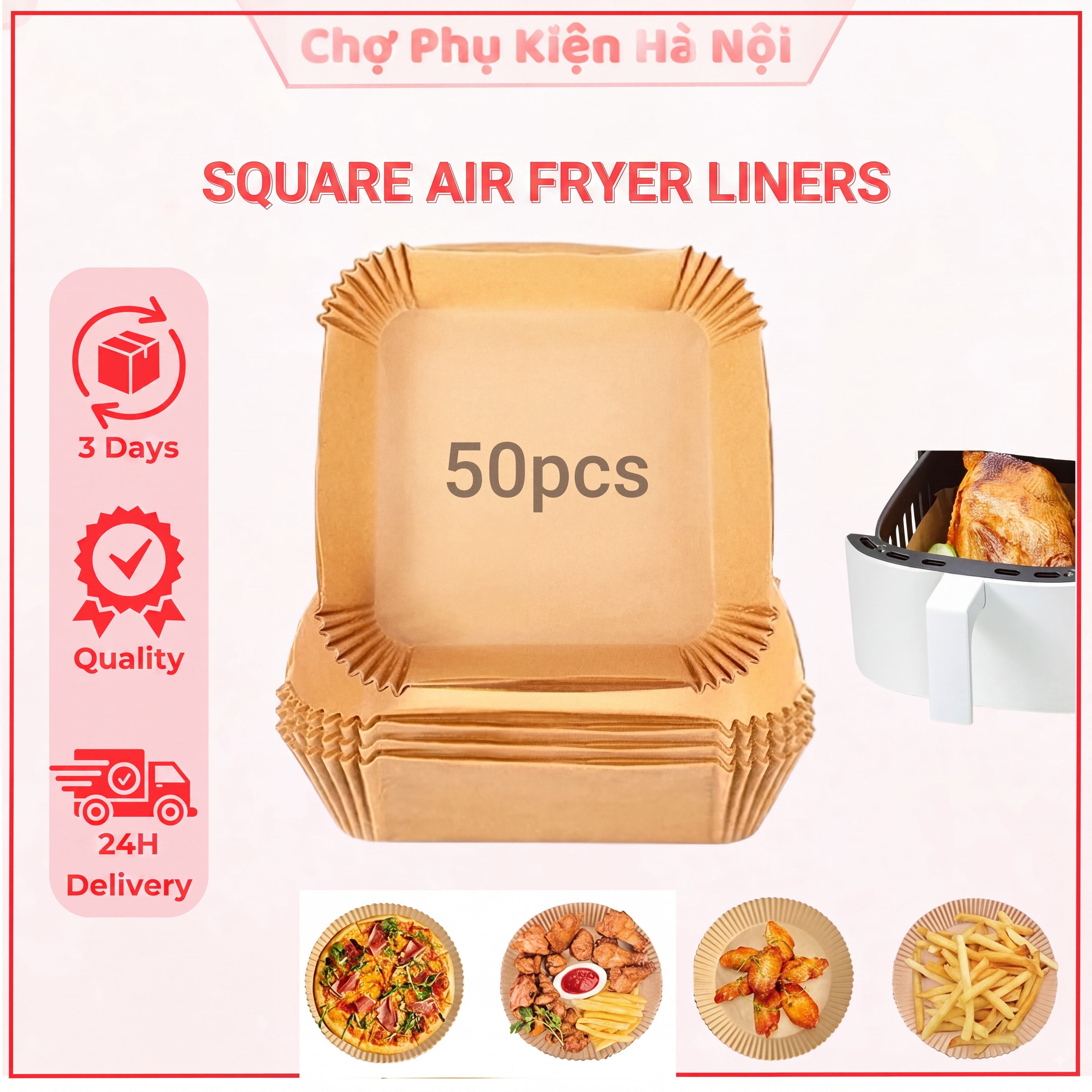 Air Fryer Paper Liners, 100Pcs Parchment Paper,After Sunrise Air Fryer Liners Disposable for Microwave, Non-Stick Air Fryer Liner Square Free of Bleach (6.3IN)