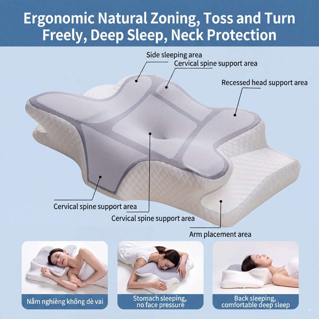 Cervical Pillow for Cozy Sleep, Odorless Ergonomic Contour Memory Foam, Orthopedic Bed Pillow for Side, Back, and Stomach Sleepers