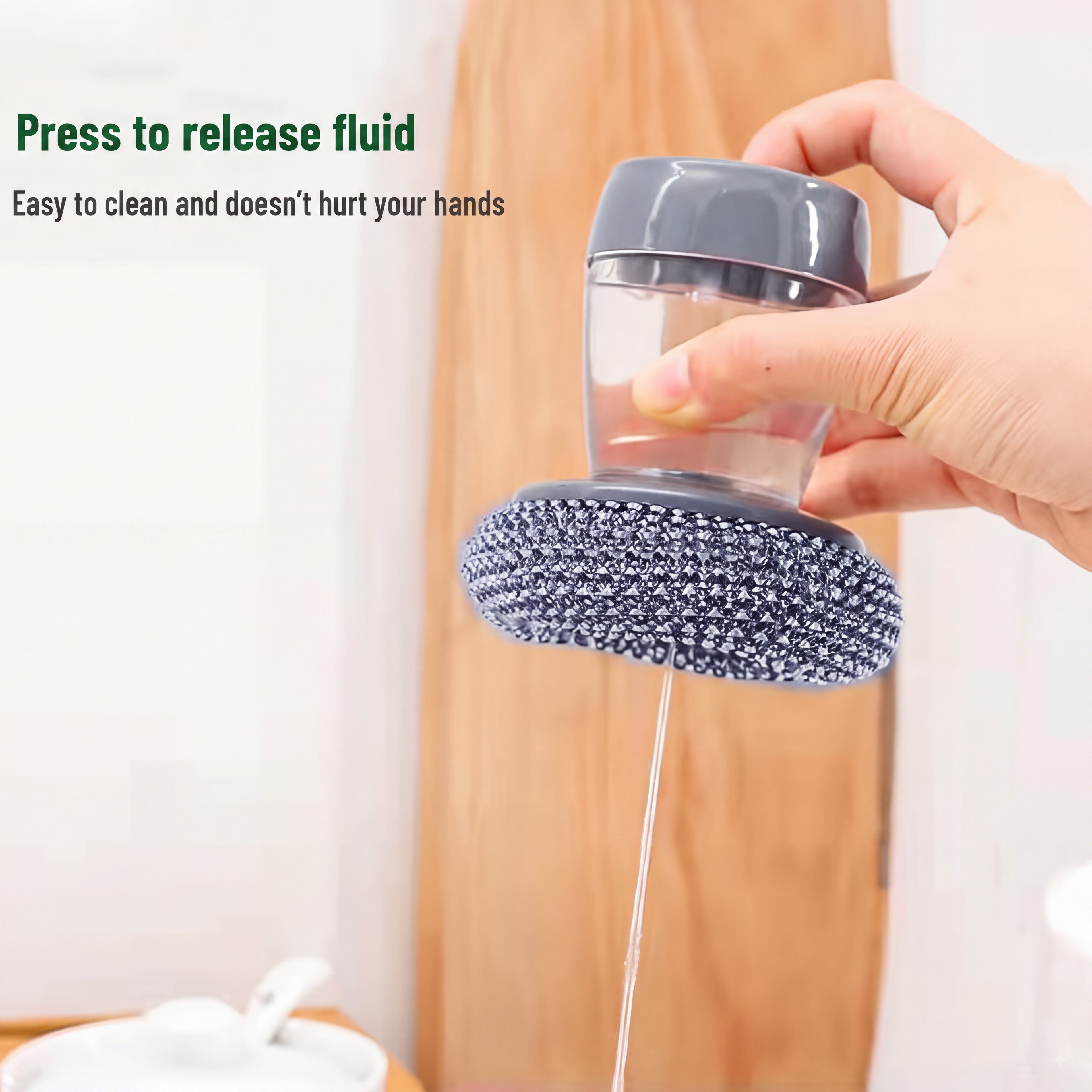 7 pieces and Comfort Handle Automatic Liquid-Filling Plastic Soap Dispensing Palm Brush - Sponge-Integrated Home Cleaning Tool, Cleaning Supplies with Squeegee, Removable Washable for Sink Area Tough Stain Grease Removal, Comfortable