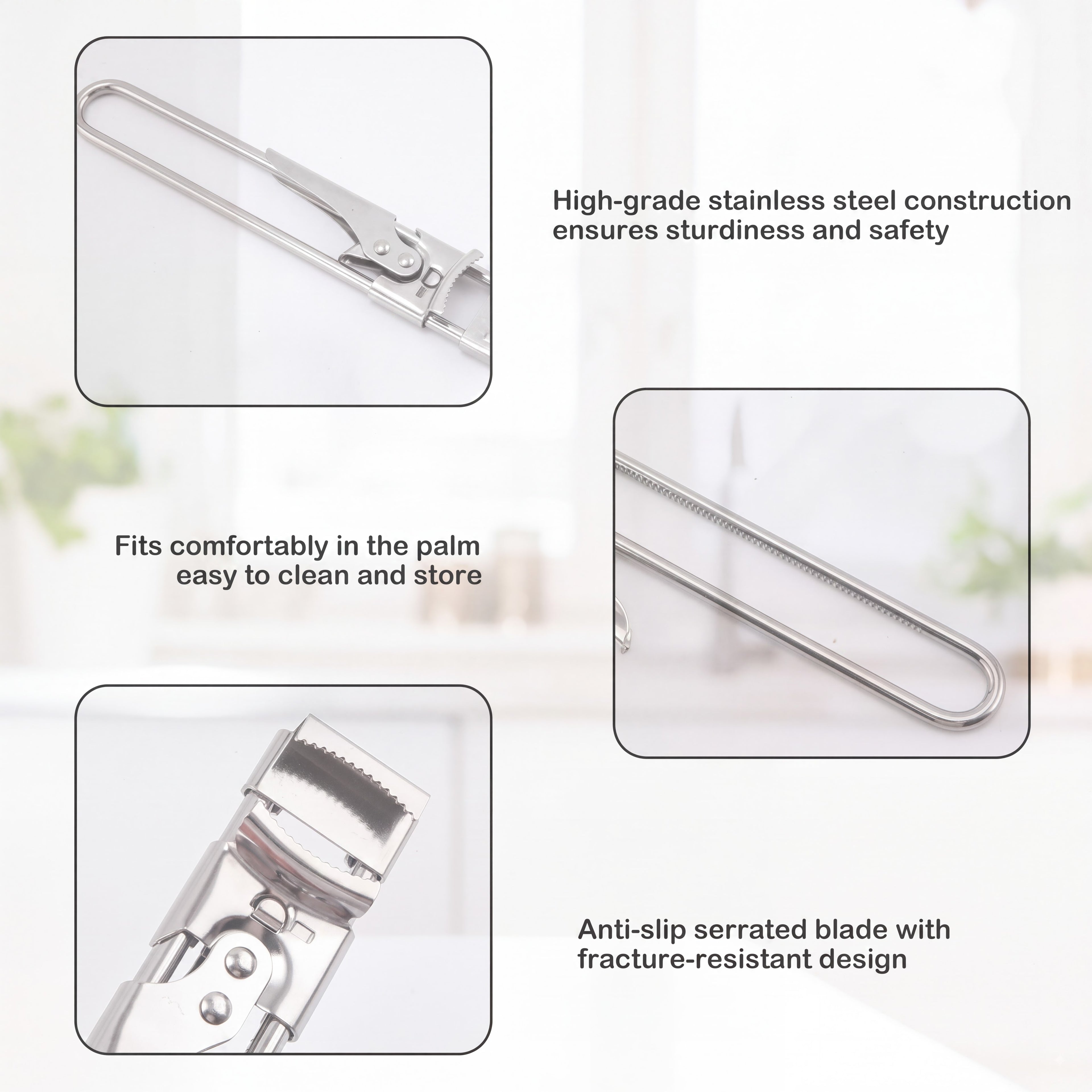 Jar Opener for Weak Hands, Multifunctional Adjustable Can Opener, Stainless Steel Jar Lid Opener Bottle Opener Tool for Seniors with Arthritis, Manual Jar Gripper for Kitchen