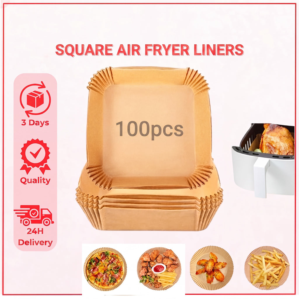 Air Fryer Paper Liners, 100Pcs Parchment Paper,After Sunrise Air Fryer Liners Disposable for Microwave, Non-Stick Air Fryer Liner Square Free of Bleach (6.3IN)