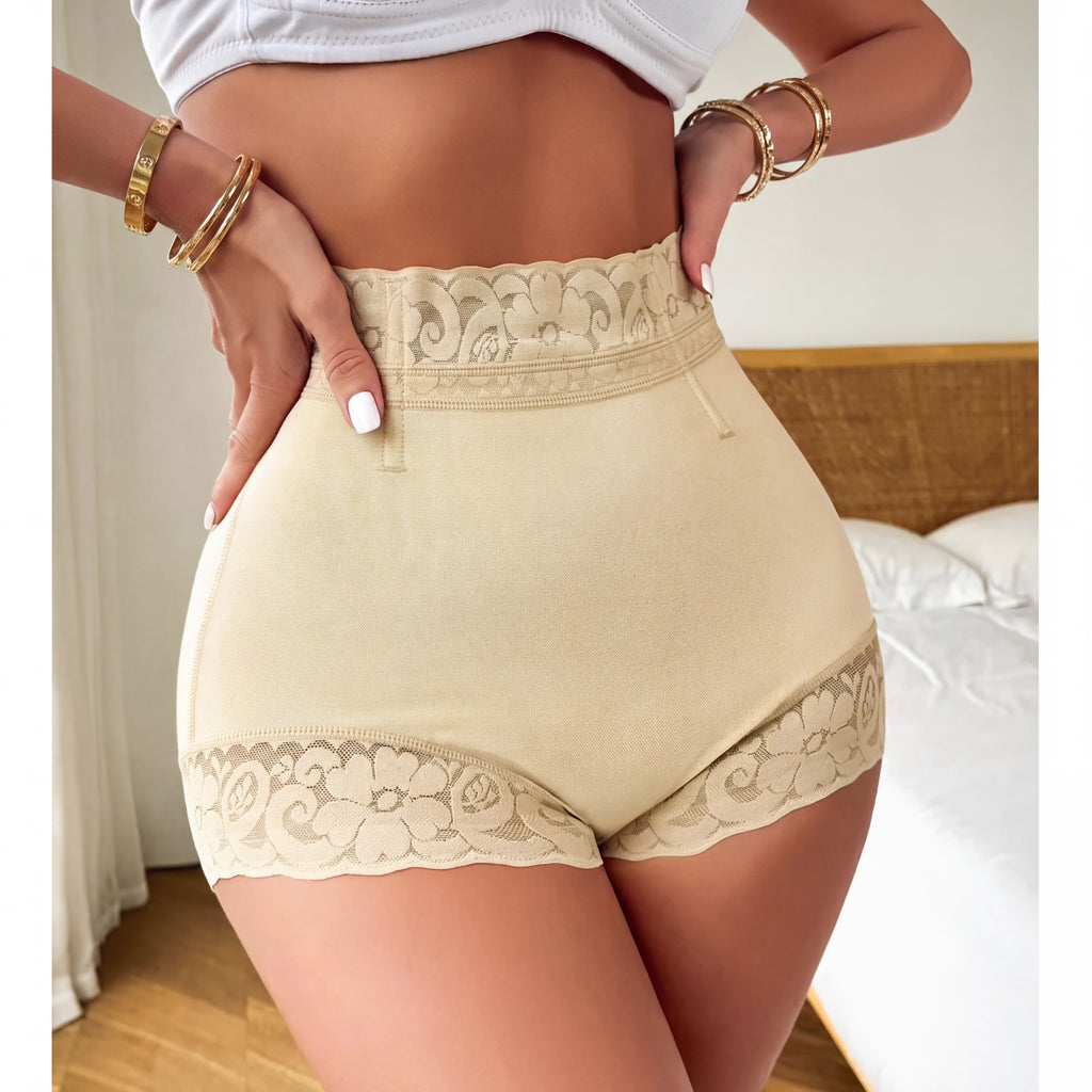 Women's Nylon Fabric Compression Body Shapers - Hi-Waist Butt Lifter Tummy Control Panties, Seamless Look Shorts Cut with Anti-Rolling Lace Thigh Slimmer, Lady, Women's Clothes, Shapewear, Basic, Minimalist