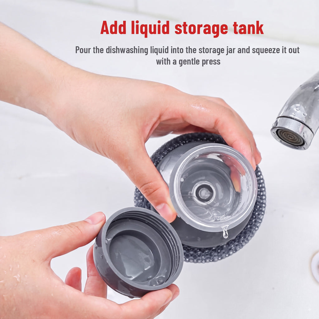 7 pieces and Comfort Handle Automatic Liquid-Filling Plastic Soap Dispensing Palm Brush - Sponge-Integrated Home Cleaning Tool, Cleaning Supplies with Squeegee, Removable Washable for Sink Area Tough Stain Grease Removal, Comfortable