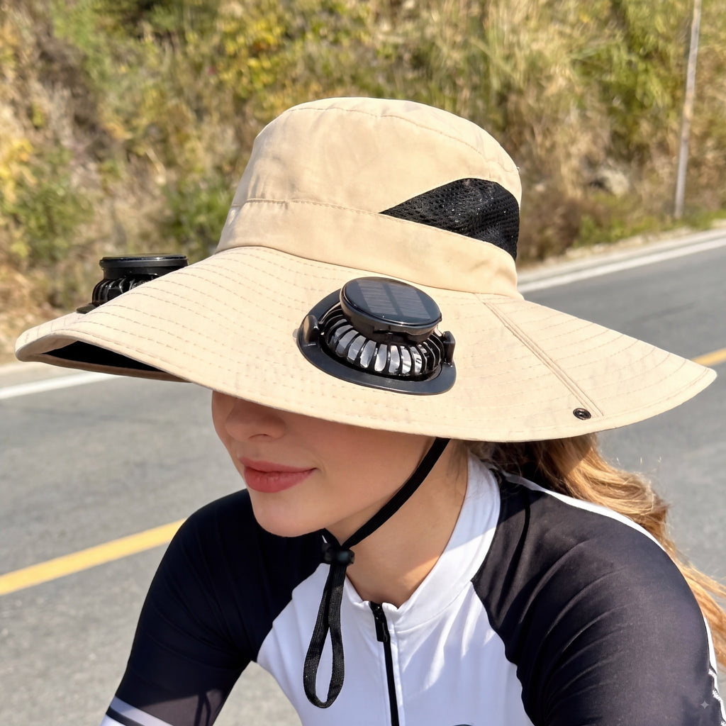 Men's Wireless Solar Fan Hat, Solid Wide Brim Sun Hat with 2 Cooling Fans & USB Charging for Fishing, Hiking - Men's Accessories, Father's Day Gift for Dad, Wireless Solar Hat