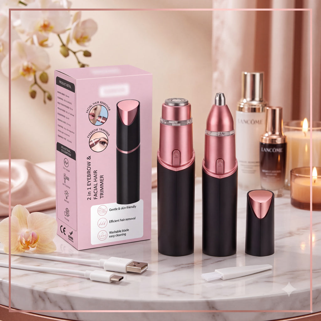 2 in 1 facial & eyebrow hair trimmer for Women, Rechargeable Face Razor, Lip & Peach Fuzz Remover, Precision Eyebrow Shaper, Portable Painless Hair Removal Tool