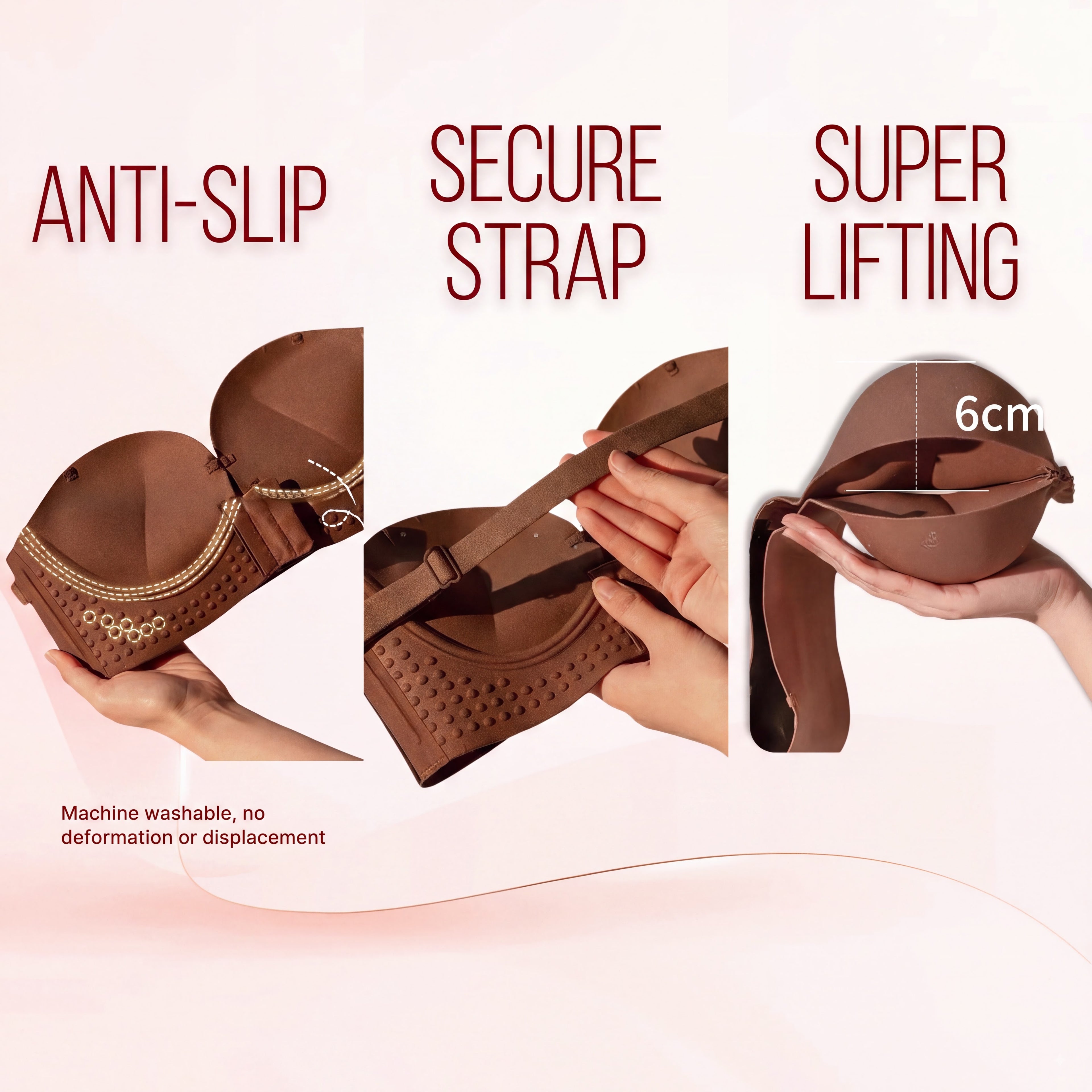 Womens Strapless Front Closure Bra Push Up Lift Bra Padded Add Cup Non Slip  Anti-Slip Grip & Removable Straps Fit Outfits Wireless Supportive  Seamless Comfortable