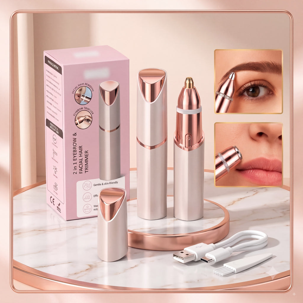 2 in 1 facial & eyebrow hair trimmer for Women, Rechargeable Face Razor, Lip & Peach Fuzz Remover, Precision Eyebrow Shaper, Portable Painless Hair Removal Tool