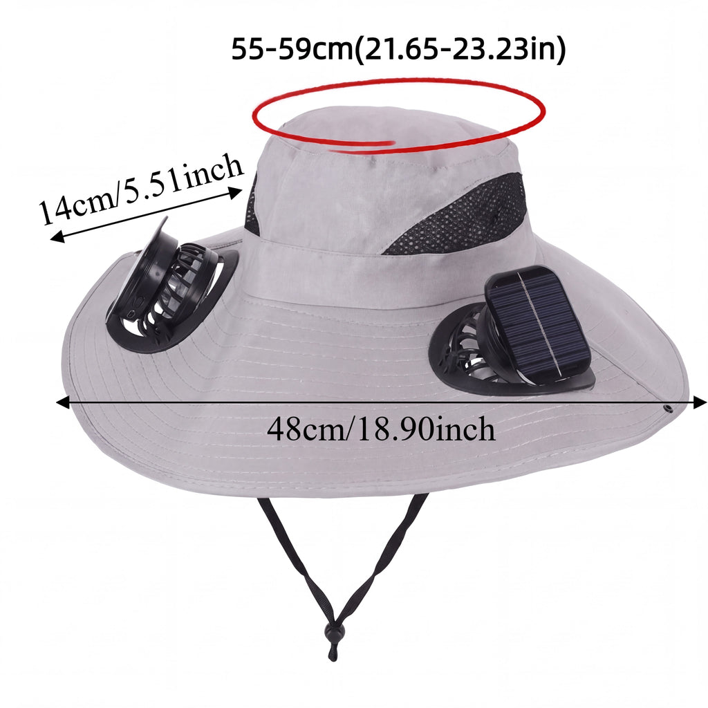 Men's Wireless Solar Fan Hat, Solid Wide Brim Sun Hat with 2 Cooling Fans & USB Charging for Fishing, Hiking - Men's Accessories, Father's Day Gift for Dad, Wireless Solar Hat