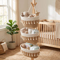 3-Tier Woven Cotton Over-the-Door Hanging Wall Basket, Jute Home Organizer Storage - Woven Cotton Feels Natural, Adds Warm Woven Charm to Any Room, Ideal for Dorm Back-to-School, Baby Wipes & Light Toys Storage, Storage Organizer